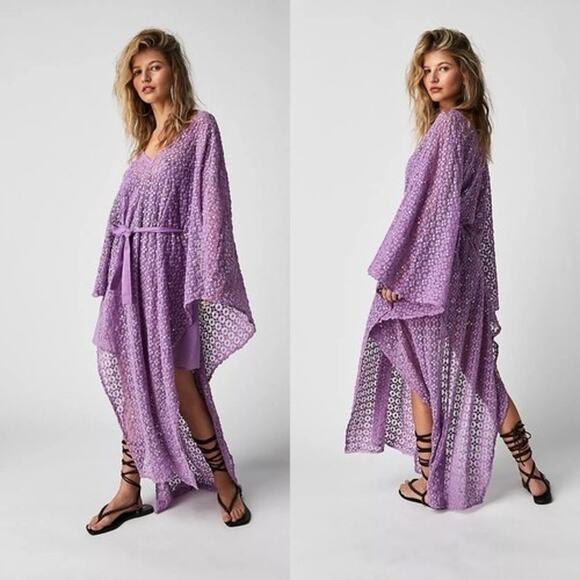 NWT SUNDRESS HELENE LAVENDER LILAC CROCHET SEQUINS CAFTAN KAFTAN f - Picture 1 of 12